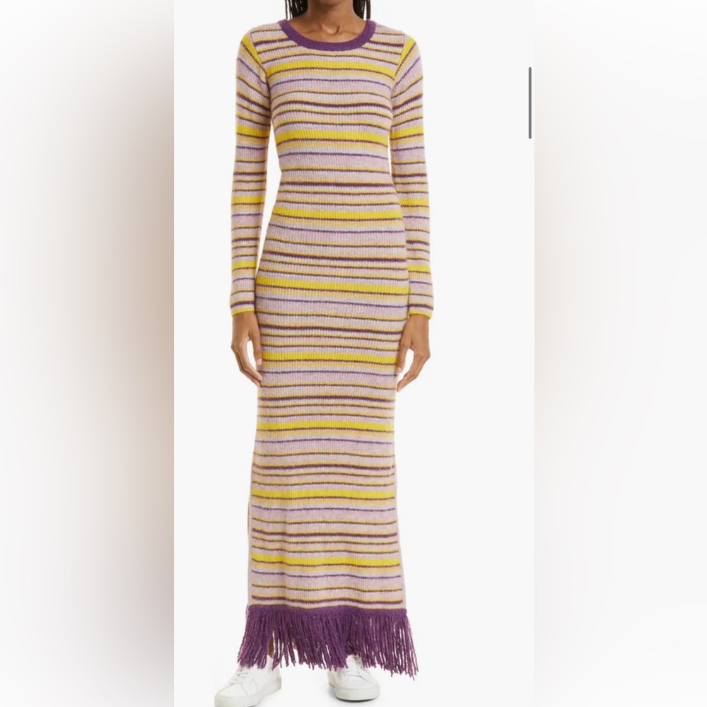 Cinq à Sept Sloane Fringe Long Sleeve Rib Maxi Dress